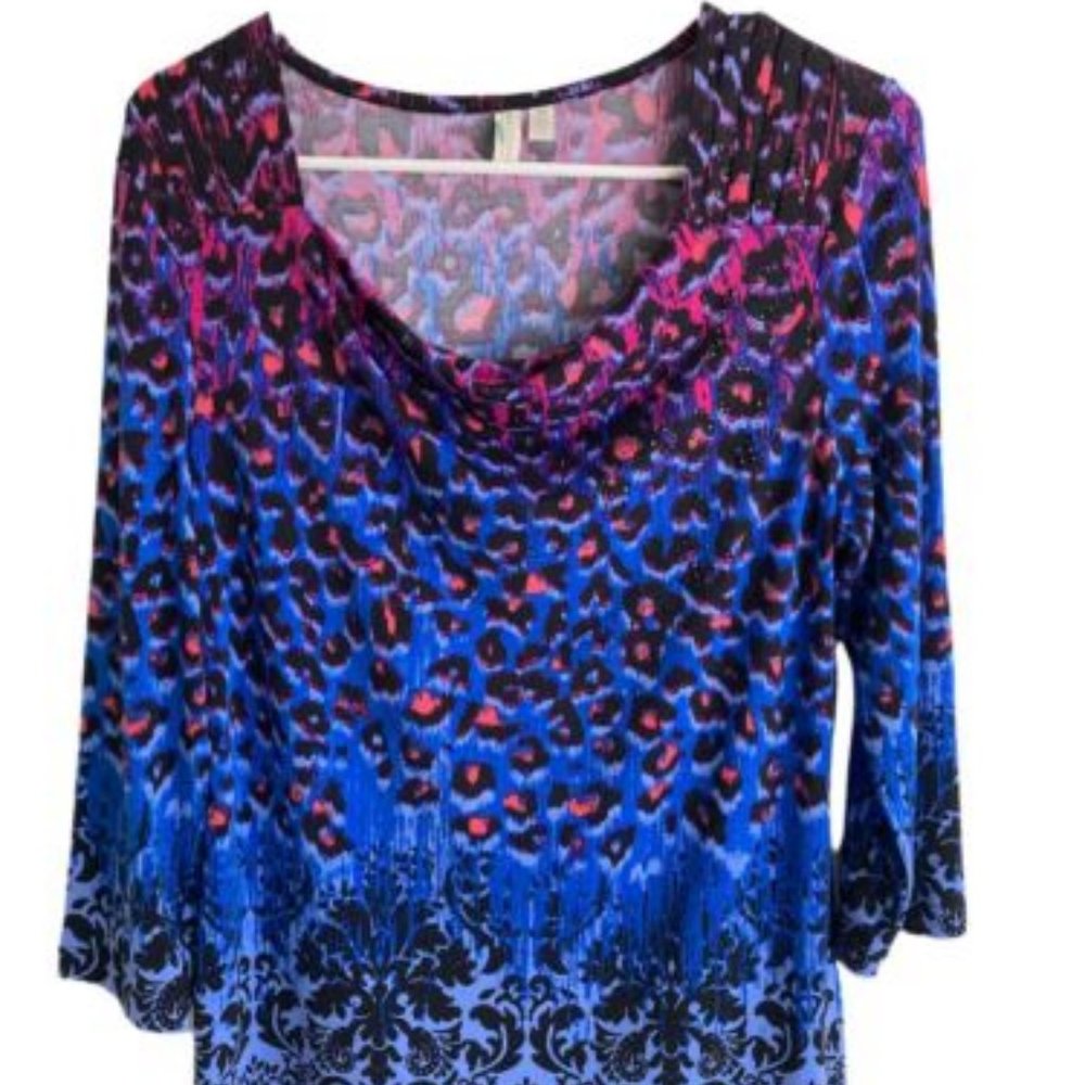 Madison Womens Embellished Top Size M Scoop Neck 3/4 Sleeve Stretch Mult…